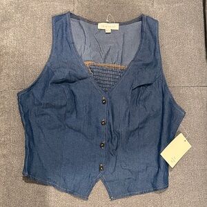 Denim Blue Sleeveless Button-Up Blouse